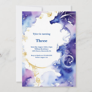 Watercolor Dragon Birthday Invitation