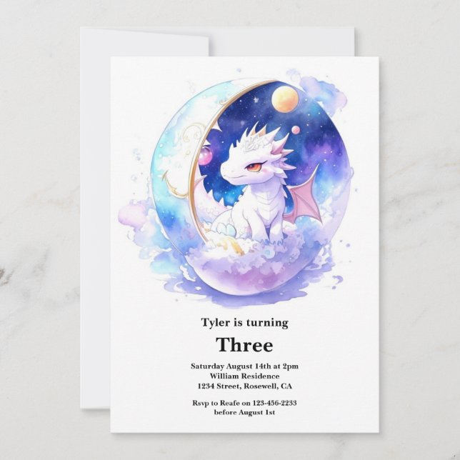 Watercolor Dragon Birthday Invitation (Front)