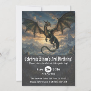 Watercolor dragon birthday invitations