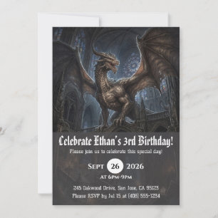 Watercolor dragon birthday invitations