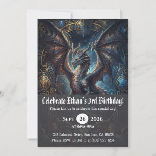 Watercolor dragon birthday invitations