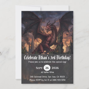 Watercolor dragon birthday invitations