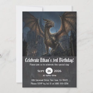 Watercolor dragon birthday invitations