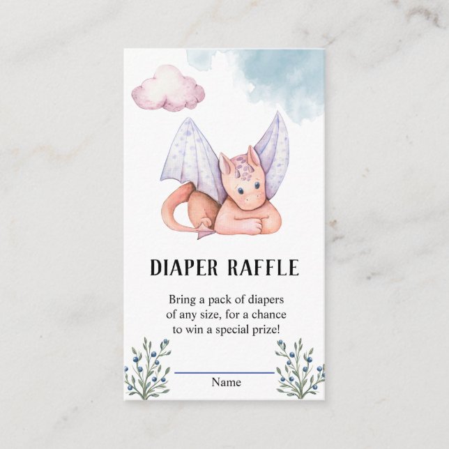 Watercolor Dragon Diaper Raffle  Enclosure Card (Front)