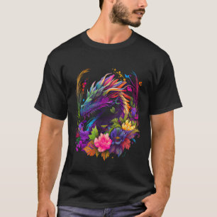 Watercolor Dragon Flowers Beautiful Art Colourful T-Shirt
