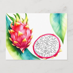 Watercolor Dragon Fruit in Bold Colours on White Postcard