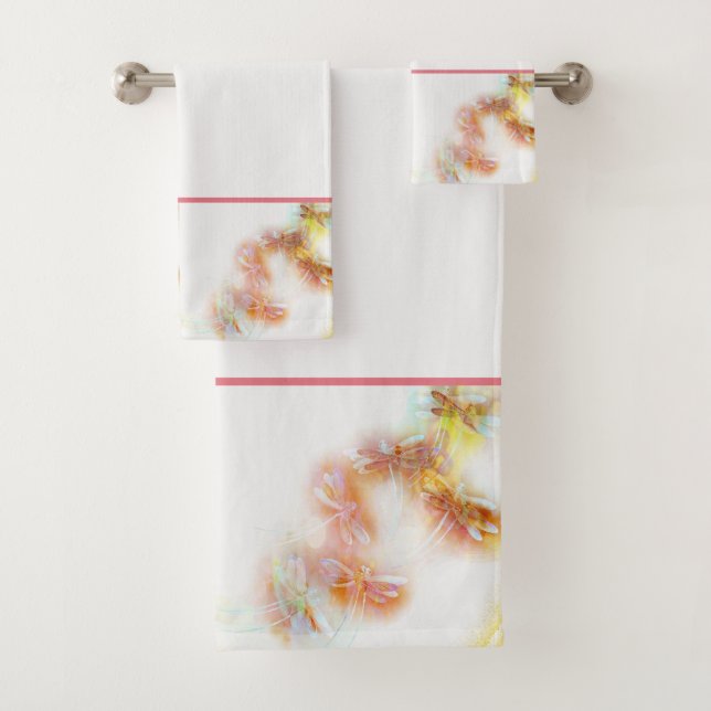 Watercolor dragonflies bath towel set (Insitu)