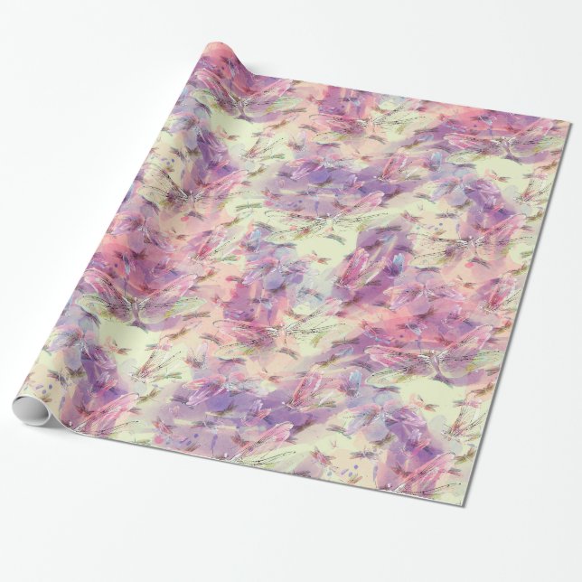 Watercolor Dragonflies Gift Wrap Paper (Unrolled)