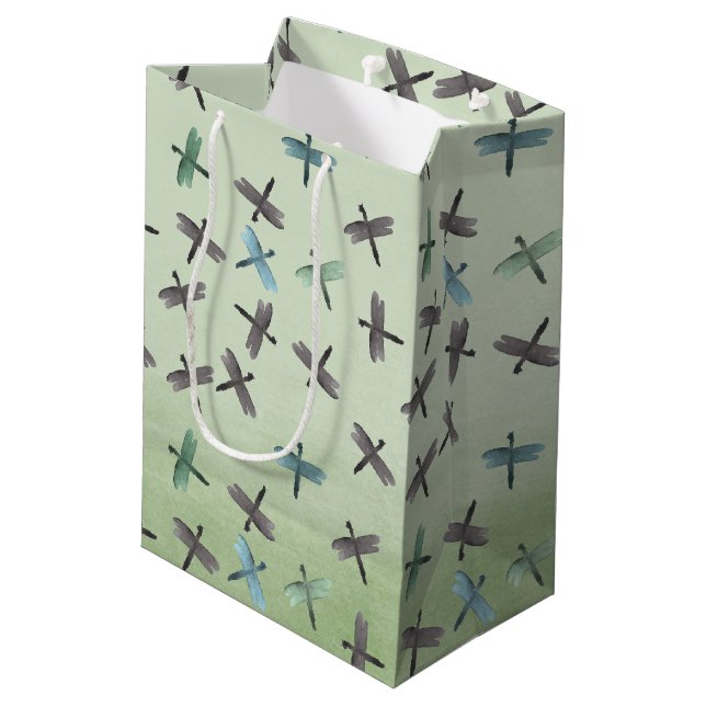 Watercolor Dragonflies Medium Gift Bag (Back Angled)