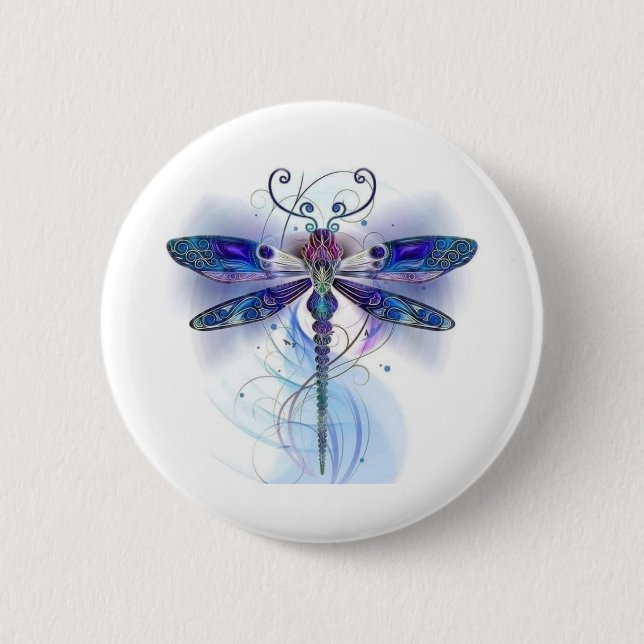 watercolor dragonfly art 6 cm round badge (Front)