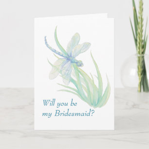 Watercolor Dragonfly Blue Green Bridesmaid Invite
