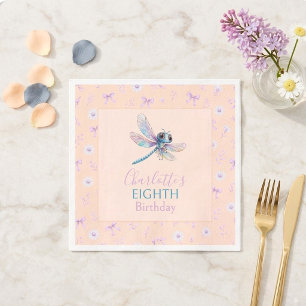 Watercolor Dragonfly Bows Peach Girl Birthday Napkin