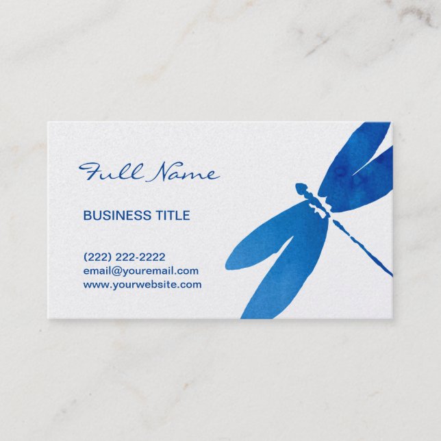 Watercolor Dragonfly Business Cards | Blue (Front)