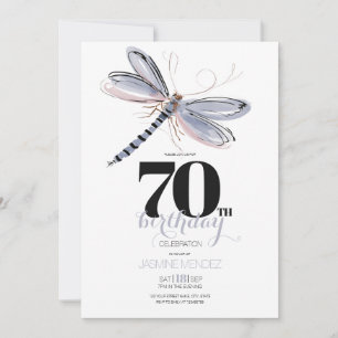 Watercolor Dragonfly Feminine Elegant 70 Birthday  Invitation