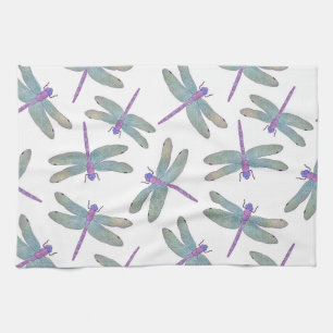 Watercolor Dragonfly Pattern Tea Towel