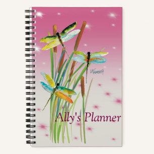 Watercolor Dragonfly Pink Personalised Planner Notebook