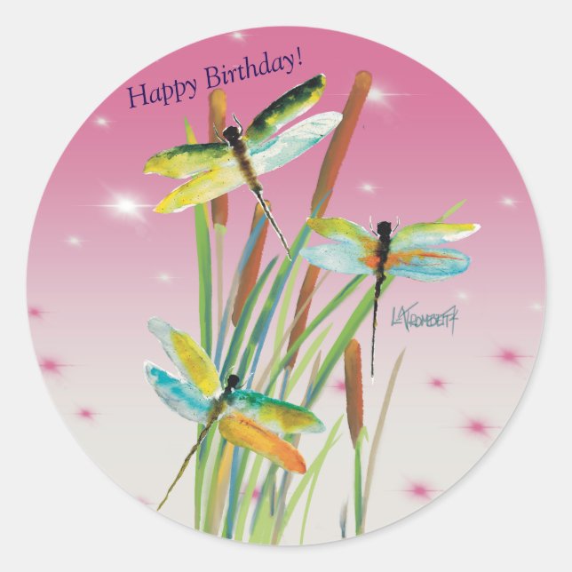 Watercolor Dragonfly Pink Personalised Stationery Classic Round Sticker (Front)