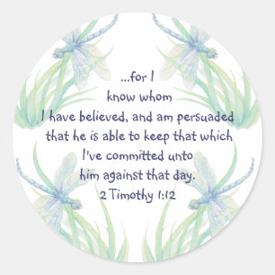 Watercolor Dragonfly Scripture Timothy Encourage Classic Round Sticker