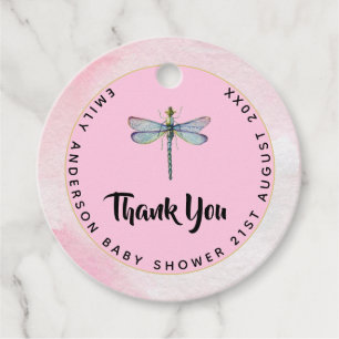 Watercolor DRAGONFLY Thank You Baby Shower PinkBlu Favour Tags
