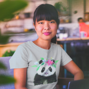 Watercolor Drawing Cute Panda Floral Wreath T-Shirt