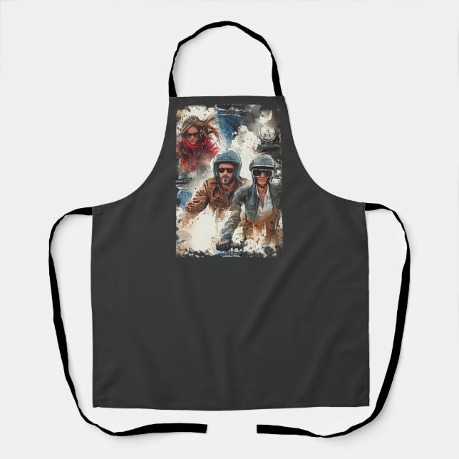 Watercolor drawing MotoBikers Apron (Front)