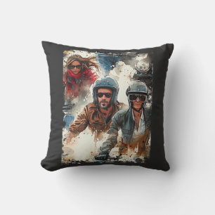 Watercolor drawing MotoBikers Cushion