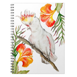 Watercolor drawing of a cockatoo parrot notebook