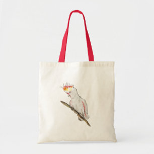 Watercolor drawing of a cockatoo parrot tote bag