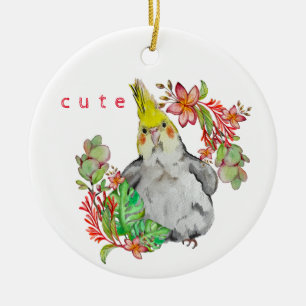 Watercolor drawing of a funny Corella parrot Baby Ceramic Ornament