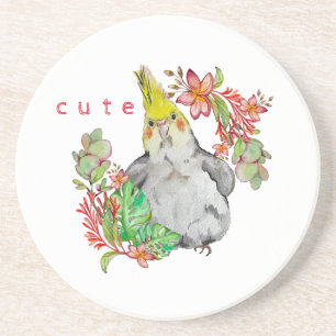 Watercolor drawing of a funny Corella parrot Baby Coaster