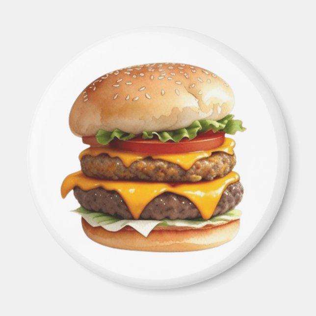 Watercolor Drawing of Cheeseburger Magnet (Front)
