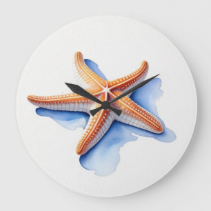 Watercolor Drawing of Starfish Large Clock