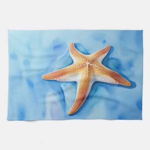 Watercolor Drawing of Starfish Tea Towel
