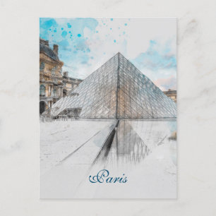 Watercolor drawing of the Louvre Paris, France  Announcement Postcard