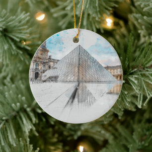 Watercolor drawing of the Louvre Paris, France Ceramic Ornament