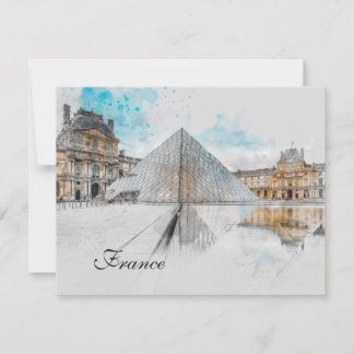 Watercolor drawing of the Louvre Paris, France  Holiday Card