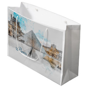Watercolor drawing of the Louvre Paris, France Large Gift Bag