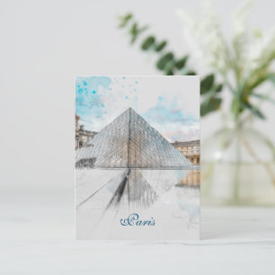 Watercolor drawing of the Louvre Paris, France Pos Postcard