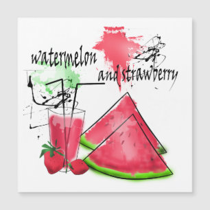 Watercolor drawing of watermelon and strawberries