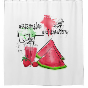 Watercolor drawing of watermelon and strawberries  shower curtain