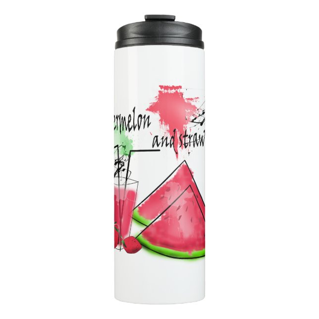 Watercolor drawing of watermelon and strawberries  thermal tumbler (Front)