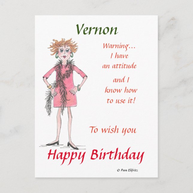 Watercolor drawing Woman with Attitude Postcard (Front)