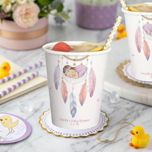 watercolor dreamcatcher baby shower paper cups