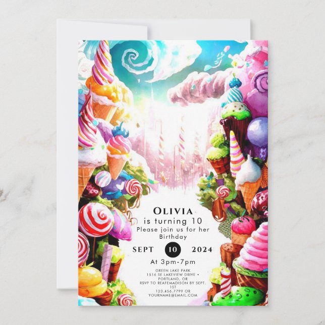 Watercolor Dreamy Candyland Birthday Invitation (Front)