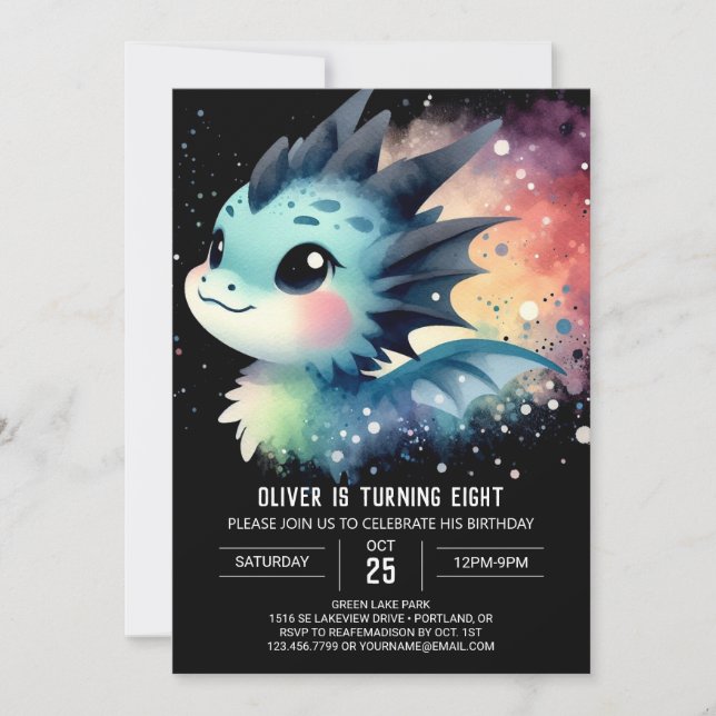 Watercolor Dreamy Dragon Birthday Invitation (Front)