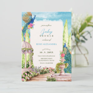 Watercolor dreamy floral garden bird baby shower invitation