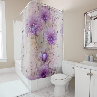 Watercolor Dreamy Pastel Allium Flowers Shower Curtain