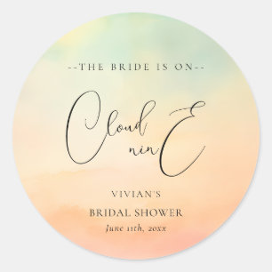 Watercolor Dreamy Sunset Cloud 9 Bridal Shower Classic Round Sticker