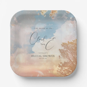 Watercolor Dreamy Sunset Cloud 9 Bridal Shower Paper Plate