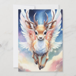 Watercolor Dreamy Super Cute Reindeer Holiday Card